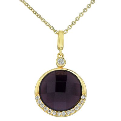 Dazzlers Sterling Silver Gold Plated Round with Simulated Amethyst and CZ Necklace, MPN: DSP-812Y
