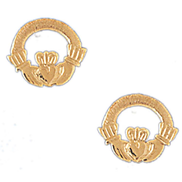 Dazzlers 14k Yellow Gold Claddagh Stud Earrings, MPN: DZ-13043