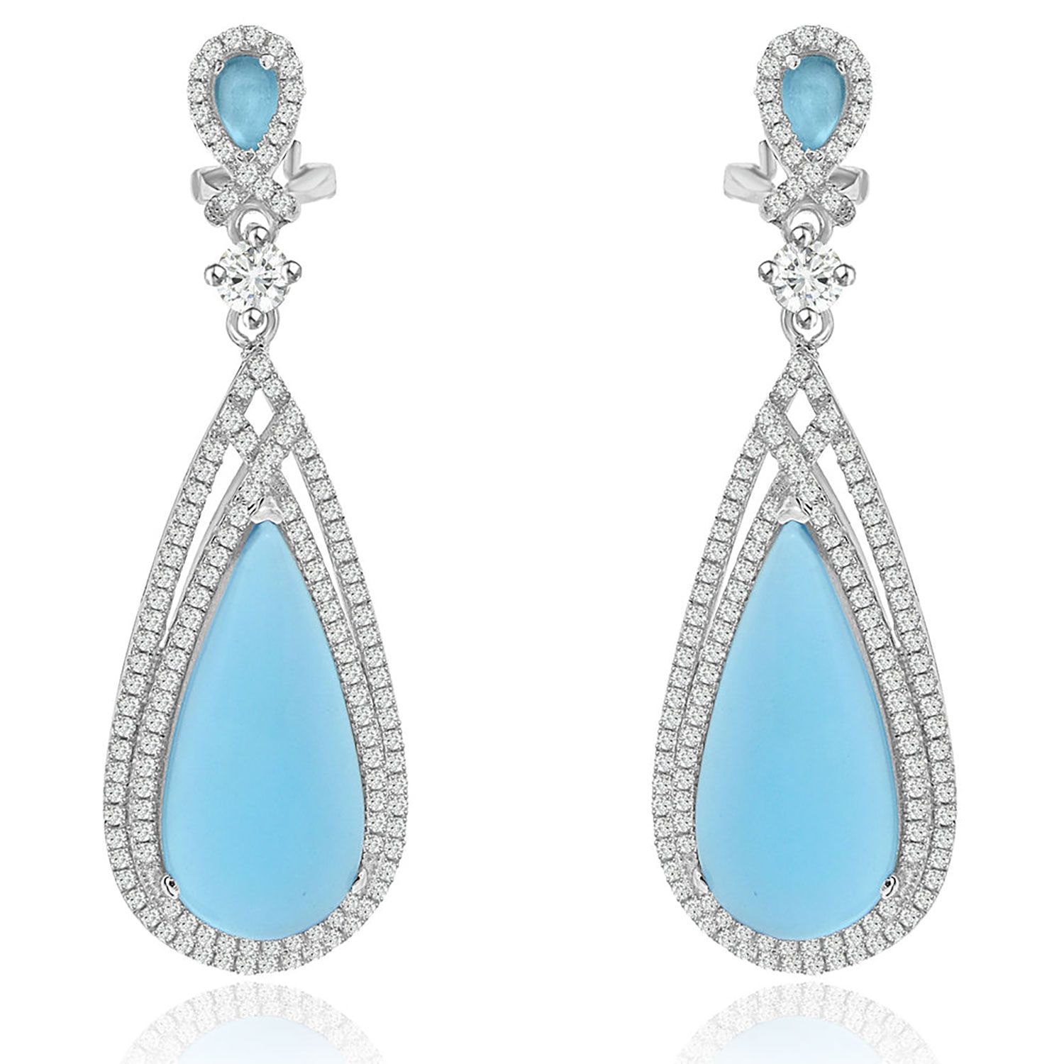 Dazzlers Sterling Silver Rhodium Plated and Simulated Gemstone Dangle Earrings, MPN: DCE-588BT