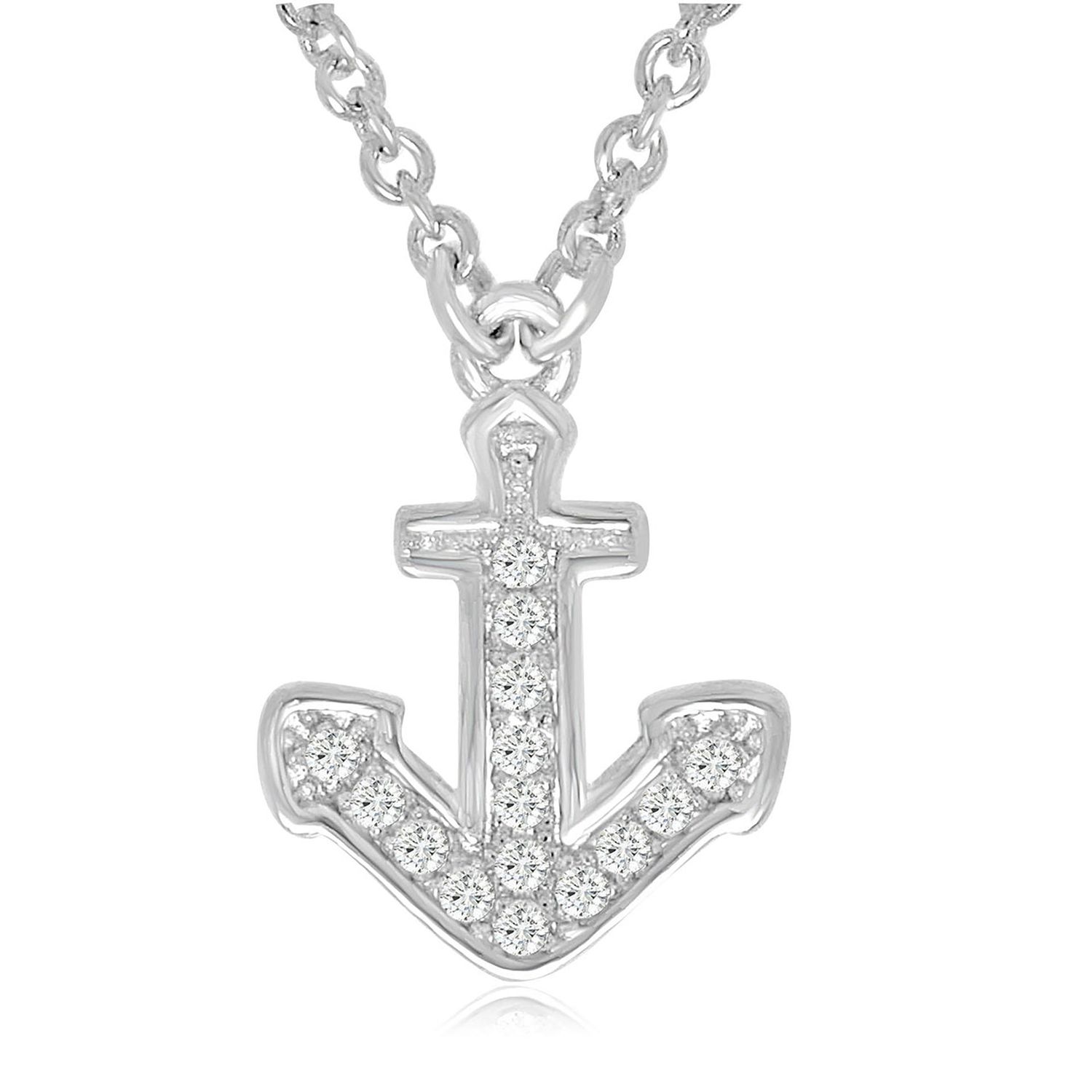 Dazzlers Sterling Silver Rhodium Plated and CZ dainty Anchor Necklace, MPN: DCN-624