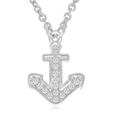 Dazzlers Sterling Silver Rhodium Plated and CZ dainty Anchor Necklace, MPN: DCN-624