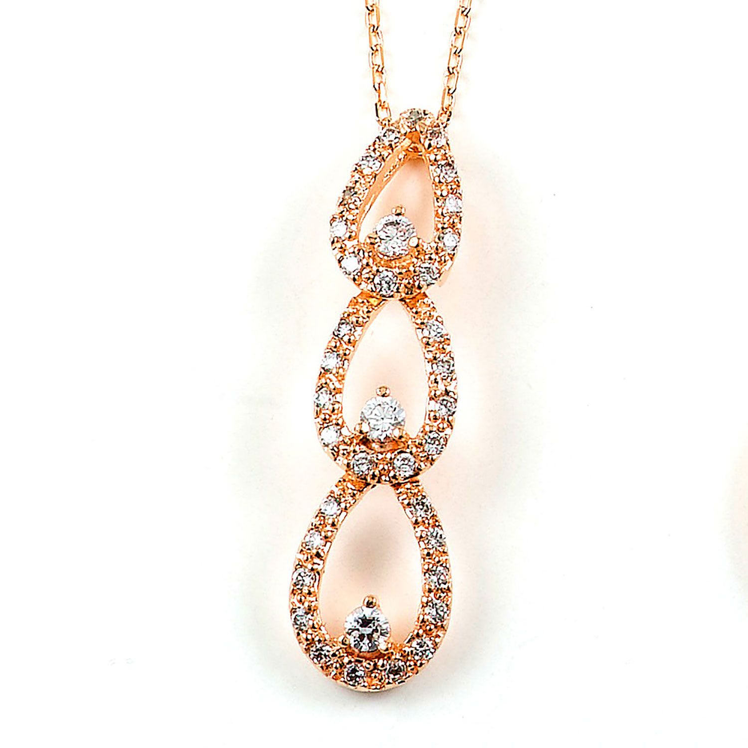 Dazzlers Sterling Silver Rose Gold Plated and CZ Triple Teardrop Necklace, MPN: DBN5109R