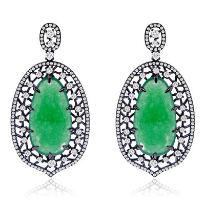 Dazzlers Sterling Silver Black Rhodium with Simulated Emerald and CZ Chandelier Earrings, MPN: DCE-…