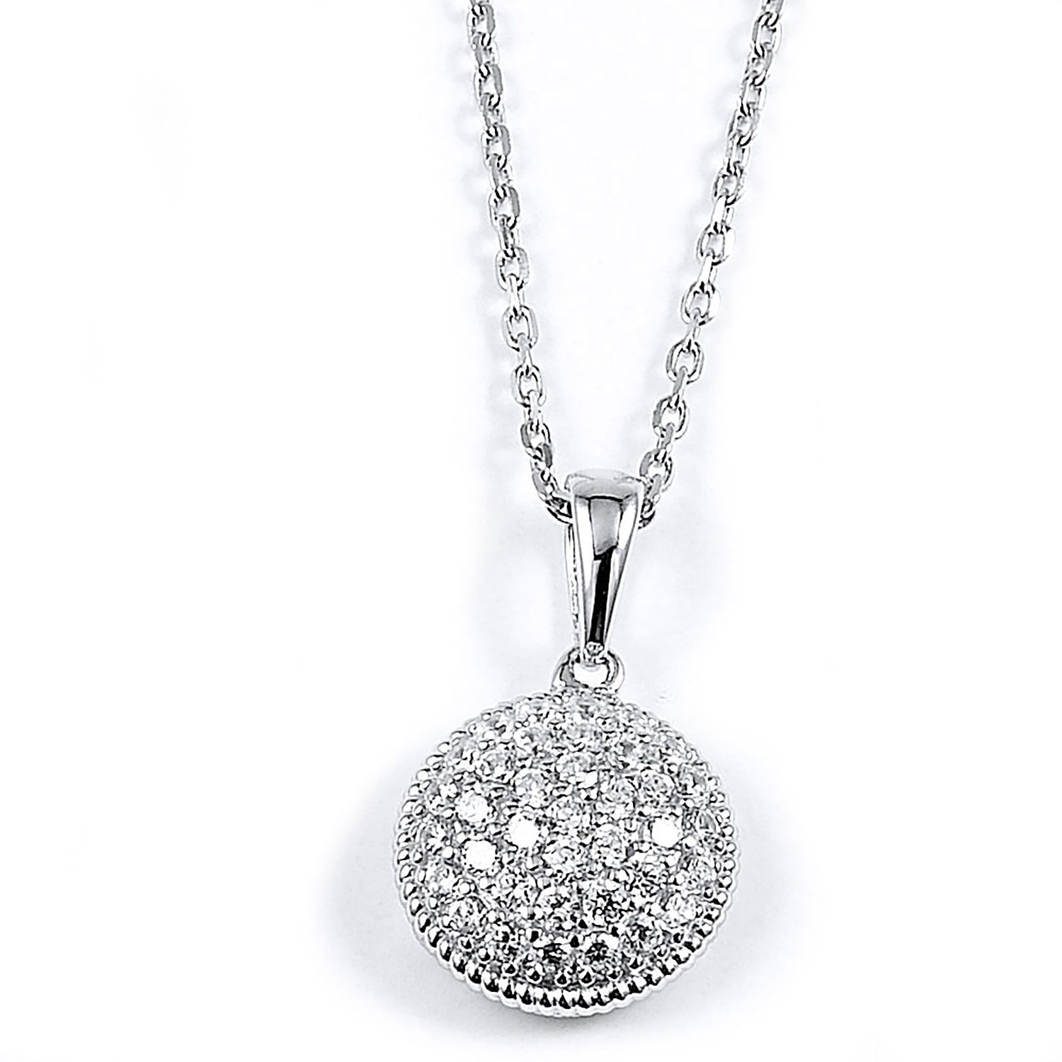 Dazzlers Sterling Silver Rhodium Plated and micro-pave CZ Cushion Necklace, MPN: DCN-369