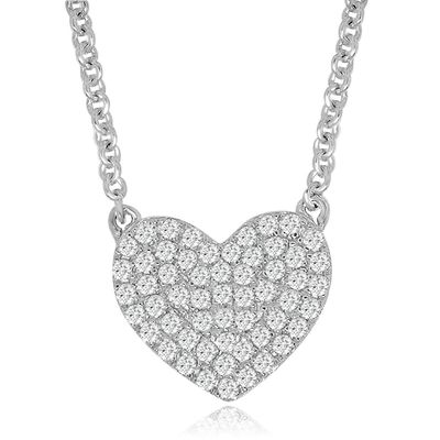 Dazzlers Sterling Silver Rhodium Plated with micro-pave CZ dainty Heart Necklace, MPN: DCN-623