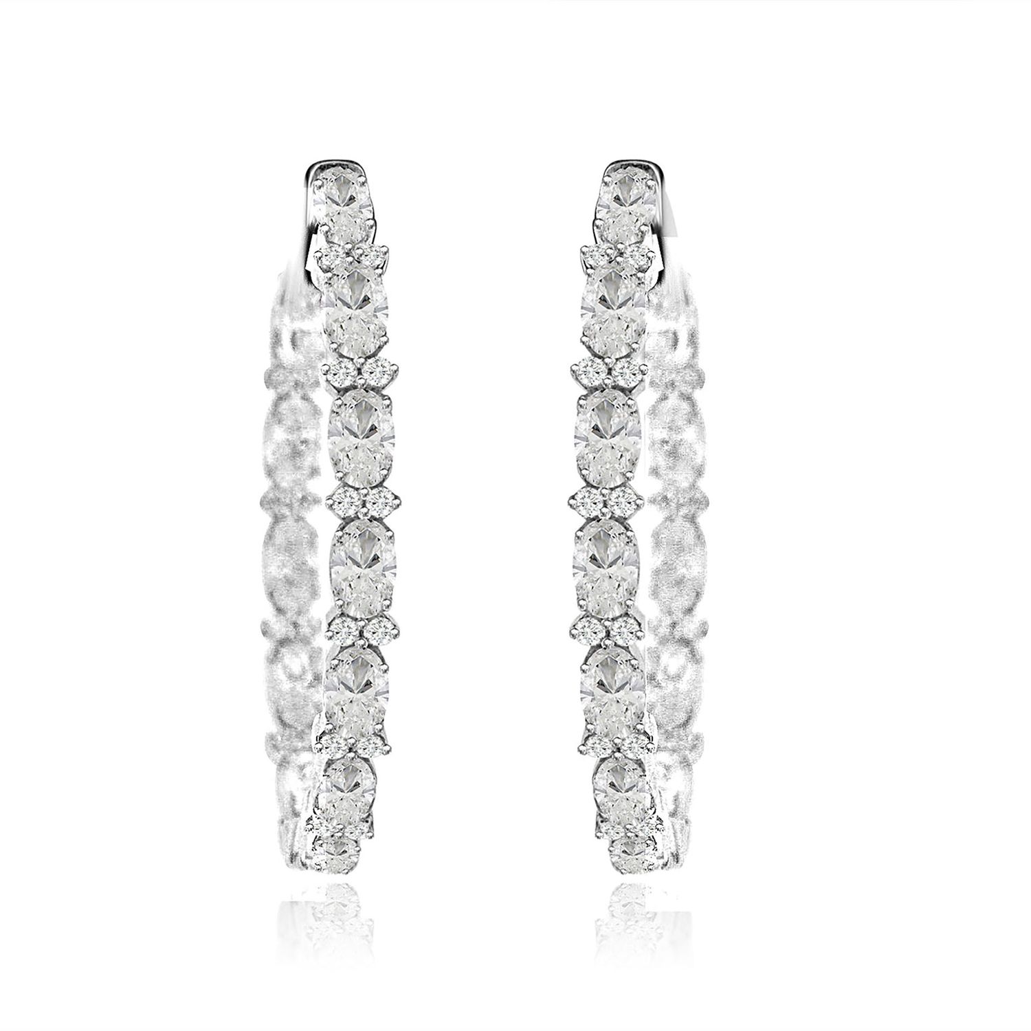 Dazzlers Sterling Silver Rhodium Plated and CZ Oval Hoop Earrings, MPN: DCE-551