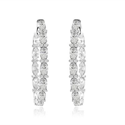 Dazzlers Sterling Silver Rhodium Plated and CZ Oval Hoop Earrings, MPN: DCE-551