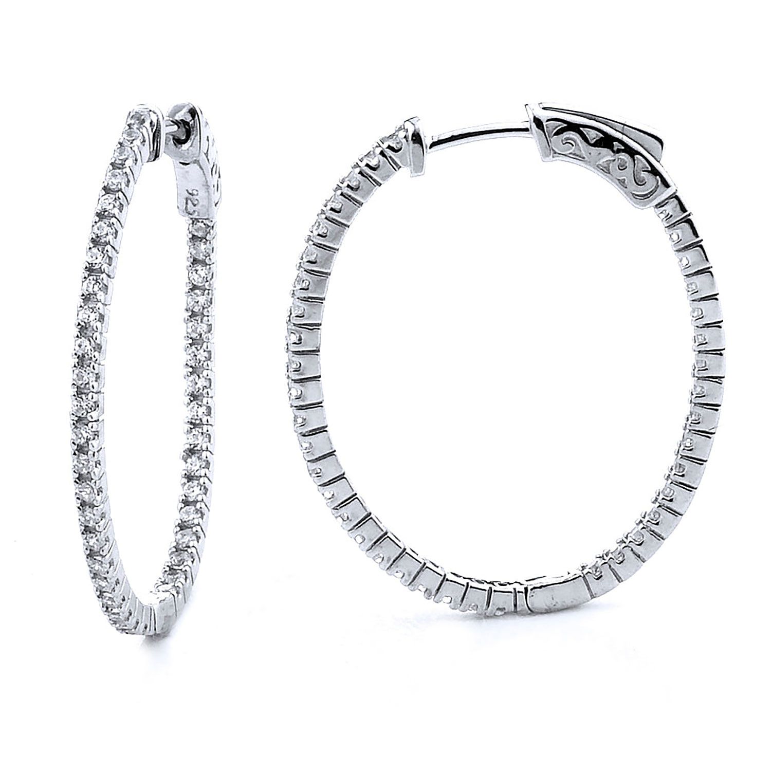 Dazzlers Sterling Silver Rhodium Plated and CZ Oval Hoop Earrings, MPN: DCE-295