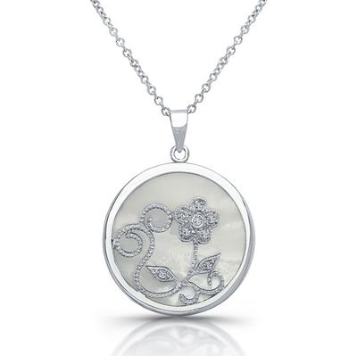 Dazzlers Sterling Silver Rhodium Plated with Mother Of Pearl and CZ Necklace, MPN: DBN7791