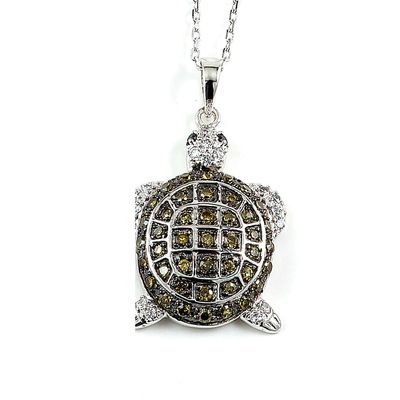Dazzlers Sterling Silver Rhodium Plated and Green CZ Turtle Necklace, MPN: DBN428