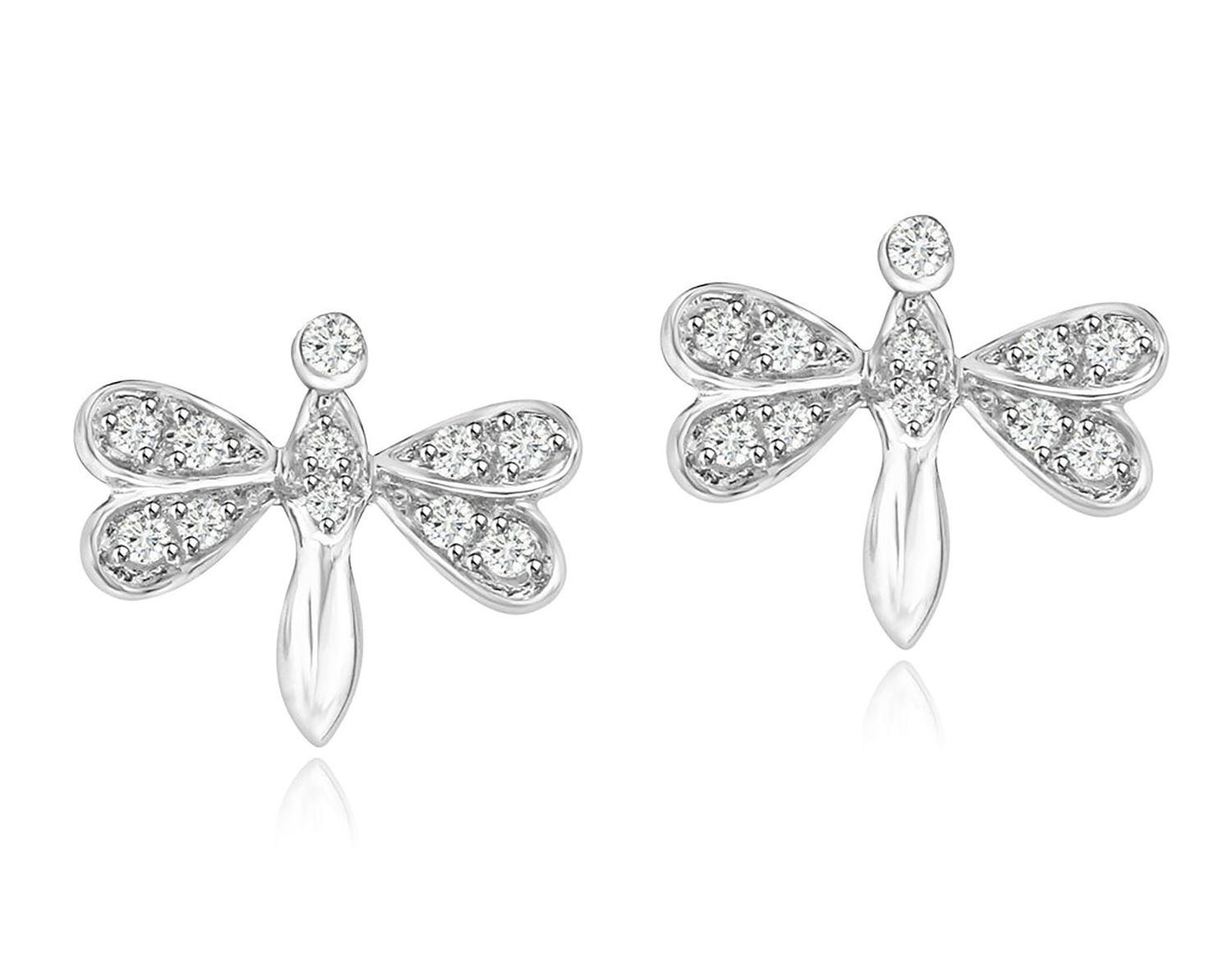 Dazzlers Sterling Silver Rhodium Plated and CZ Dragonfly Stud Earrings, MPN: DBE1591