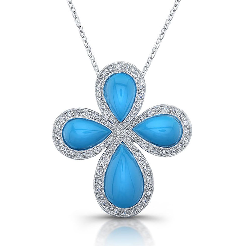 Dazzlers Sterling Silver Rhodium Plated and Turquoise Enameled Necklace, MPN: DBN140