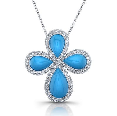 Dazzlers Sterling Silver Rhodium Plated and Turquoise Enameled Necklace, MPN: DBN140