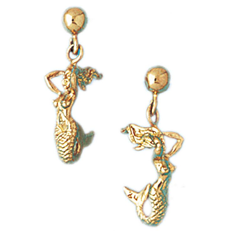 Dazzlers 14k Yellow Gold Mermaid Stud Earrings, MPN: DZ-13094