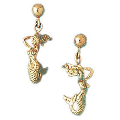 Dazzlers 14k Yellow Gold Mermaid Stud Earrings, MPN: DZ-13094