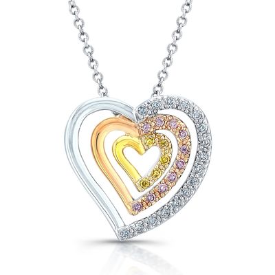 Dazzlers Sterling Silver Rhodium, Rose Gold, and Gold Plated with CZ Heart Necklace, MPN: DBN4100