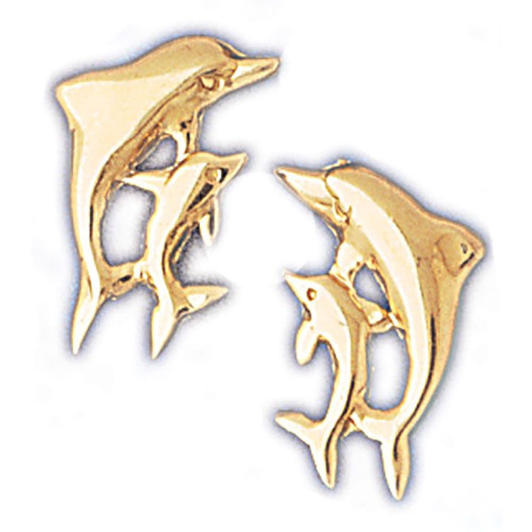 Dazzlers 14k Yellow Gold Dolphins Stud Earrings, MPN: DZ-13067