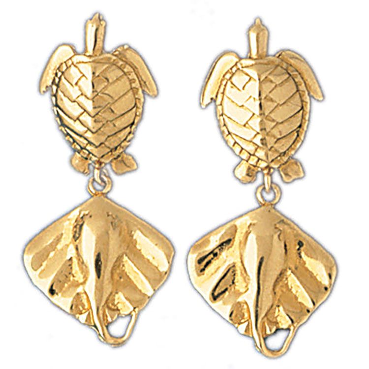 Dazzlers 14k Yellow Gold Turtle and Stingray Drop Earrings, MPN: DZ-13116
