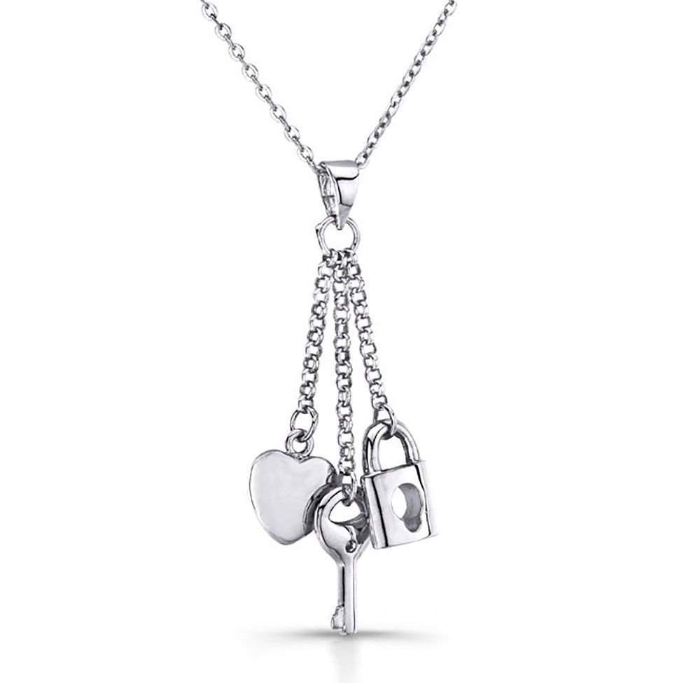 Dazzlers Sterling Silver Rhodium Plated and CZ Key To My Heart Necklace, MPN: DBN4392