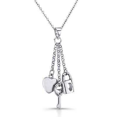 Dazzlers Sterling Silver Rhodium Plated and CZ Key To My Heart Necklace, MPN: DBN4392