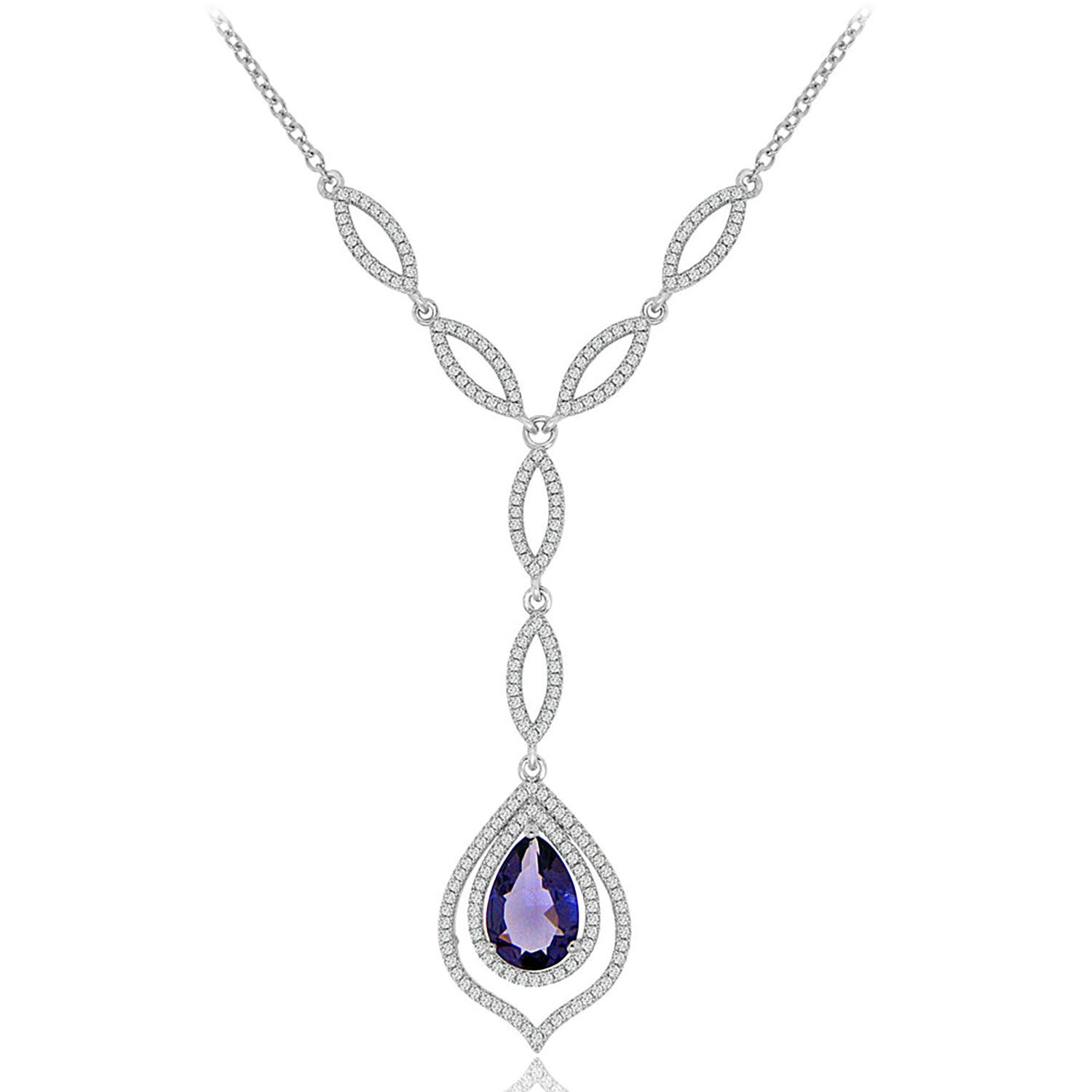 Dazzlers Sterling Silver Rhodium Plated with Simulated Gemstone and CZ Necklace, MPN: DCN-593A