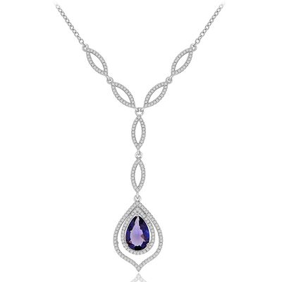 Dazzlers Sterling Silver Rhodium Plated with Simulated Gemstone and CZ Necklace, MPN: DCN-593A