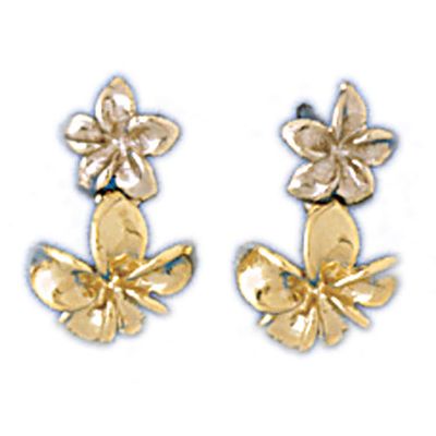Dazzlers 14k Yellow Gold Plumeria Flower Drop Earrings, MPN: DZ-12922
