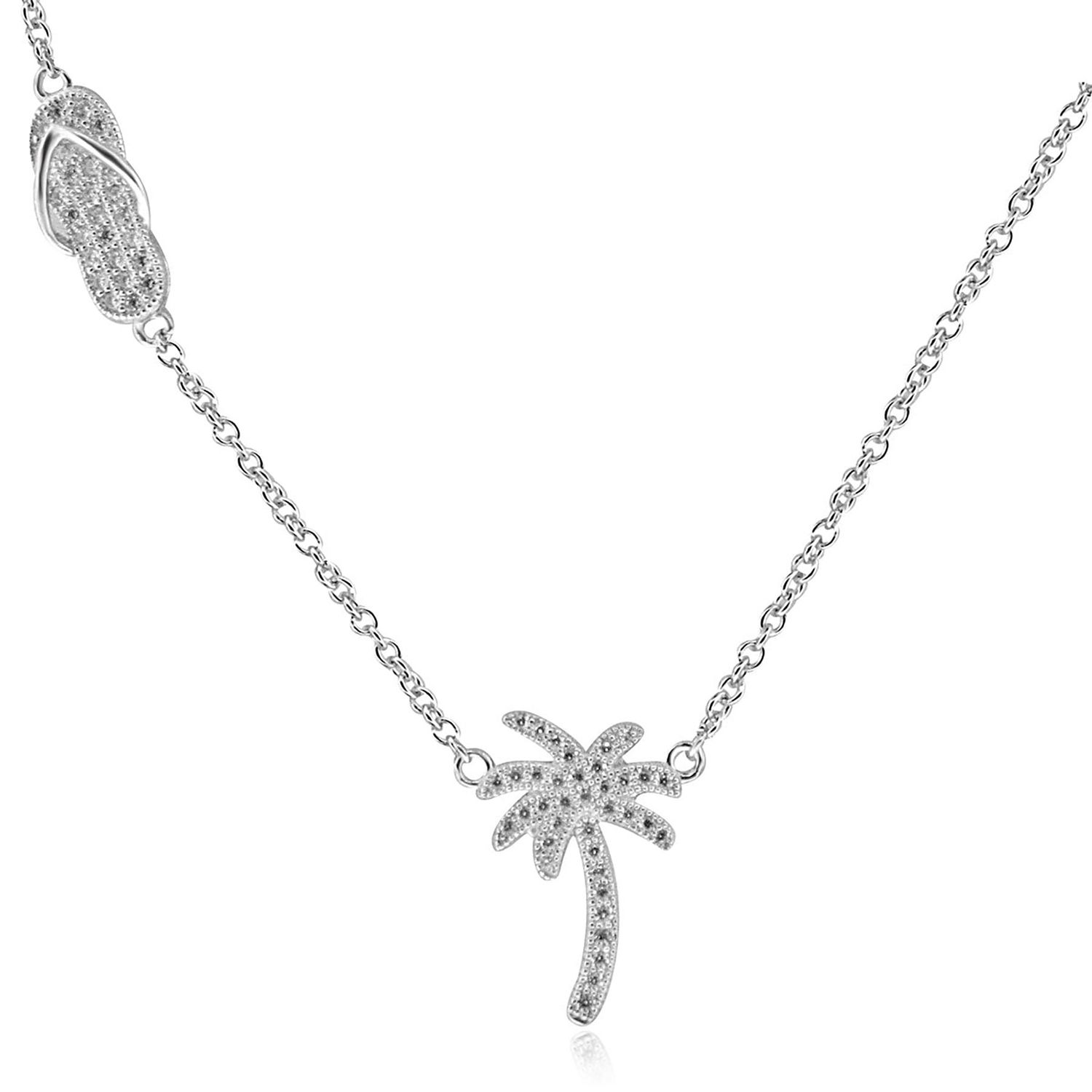 Dazzlers Sterling Silver Rhodium Plated with Palm Tree and Sandal Necklace, MPN: DGN-1018