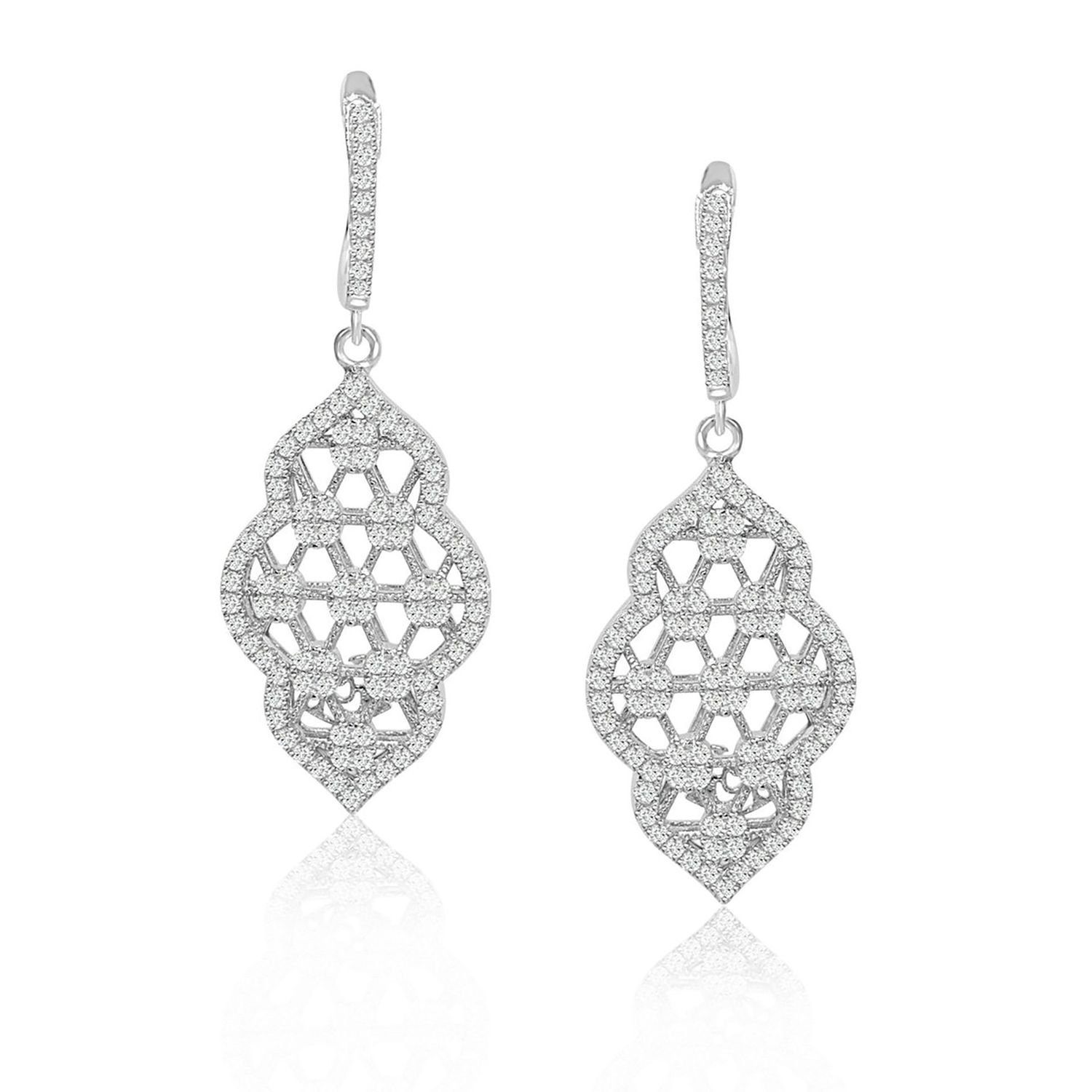 Dazzlers Sterling Silver Rhodium Plated and CZ Ornate Dangle Earrings, MPN: DYE-725