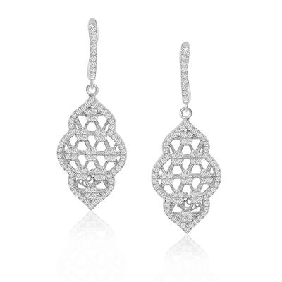 Dazzlers Sterling Silver Rhodium Plated and CZ Ornate Dangle Earrings, MPN: DYE-725