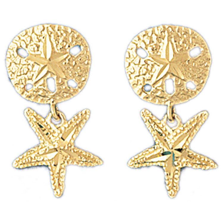Dazzlers 14k Yellow Gold Sand Dollar and Starfish Drop Earrings, MPN: DZ-13123