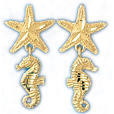 Dazzlers 14k Yellow Gold Starfish and Seahorse Drop Earrings, MPN: DZ-13126