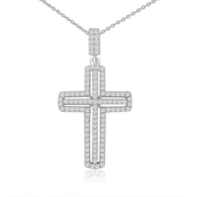 Dazzlers Sterling Silver Rhodium Plated and CZ Cross Necklace, MPN: DYN-737