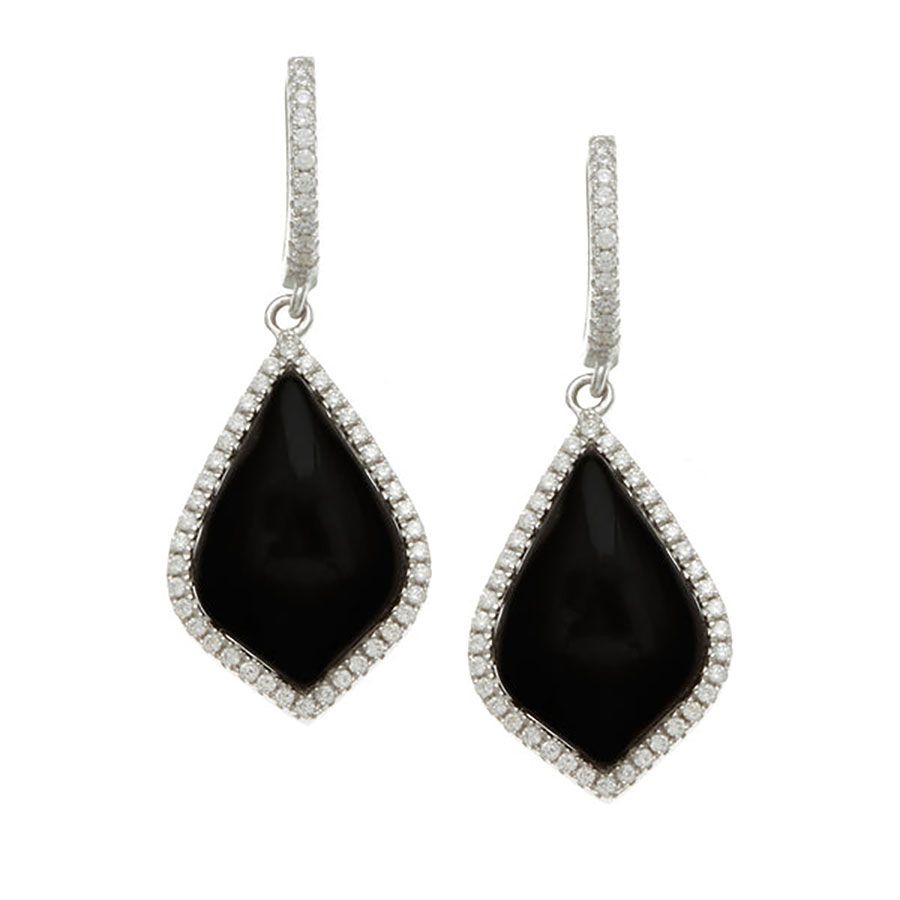 Dazzlers Sterling Silver Rhodium Plated and Simulated Black Onyx with CZ Earrings, MPN: DCE-512