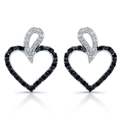 Dazzlers Sterling Silver Rhodium Plated with Black and White CZ Heart Earrings, MPN: DBE4602