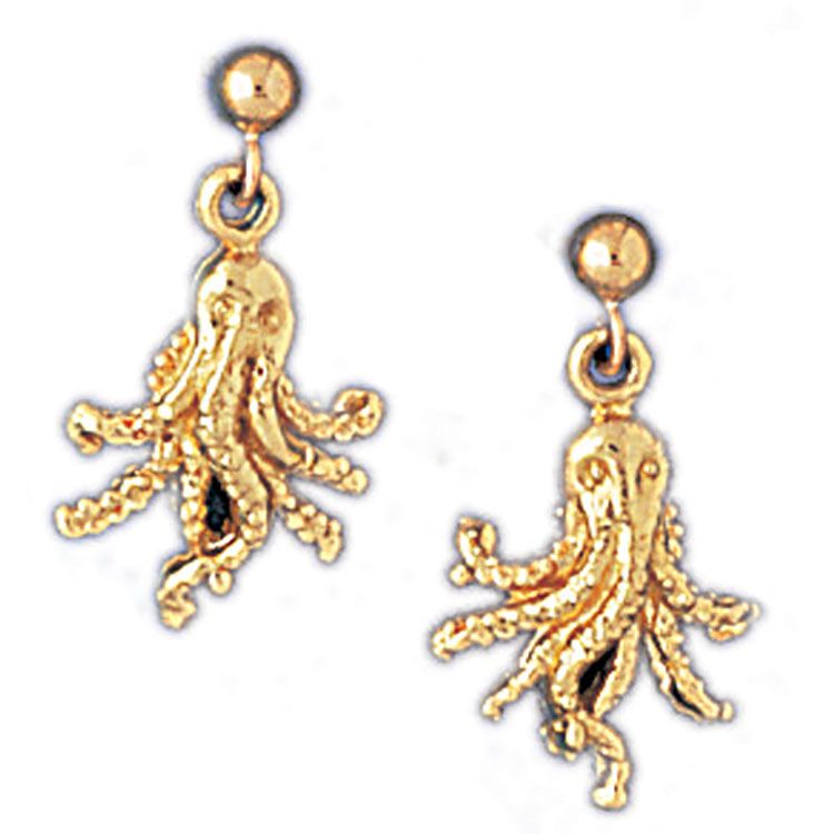 Dazzlers 14k Yellow Gold Octopus Stud Earrings, MPN: DZ-13080