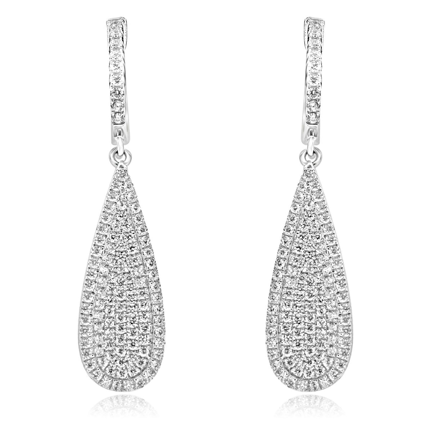 Dazzlers Sterling Silver Rhodium Plated and CZ Teardrop Dangle Earrings, MPN: DYE-787