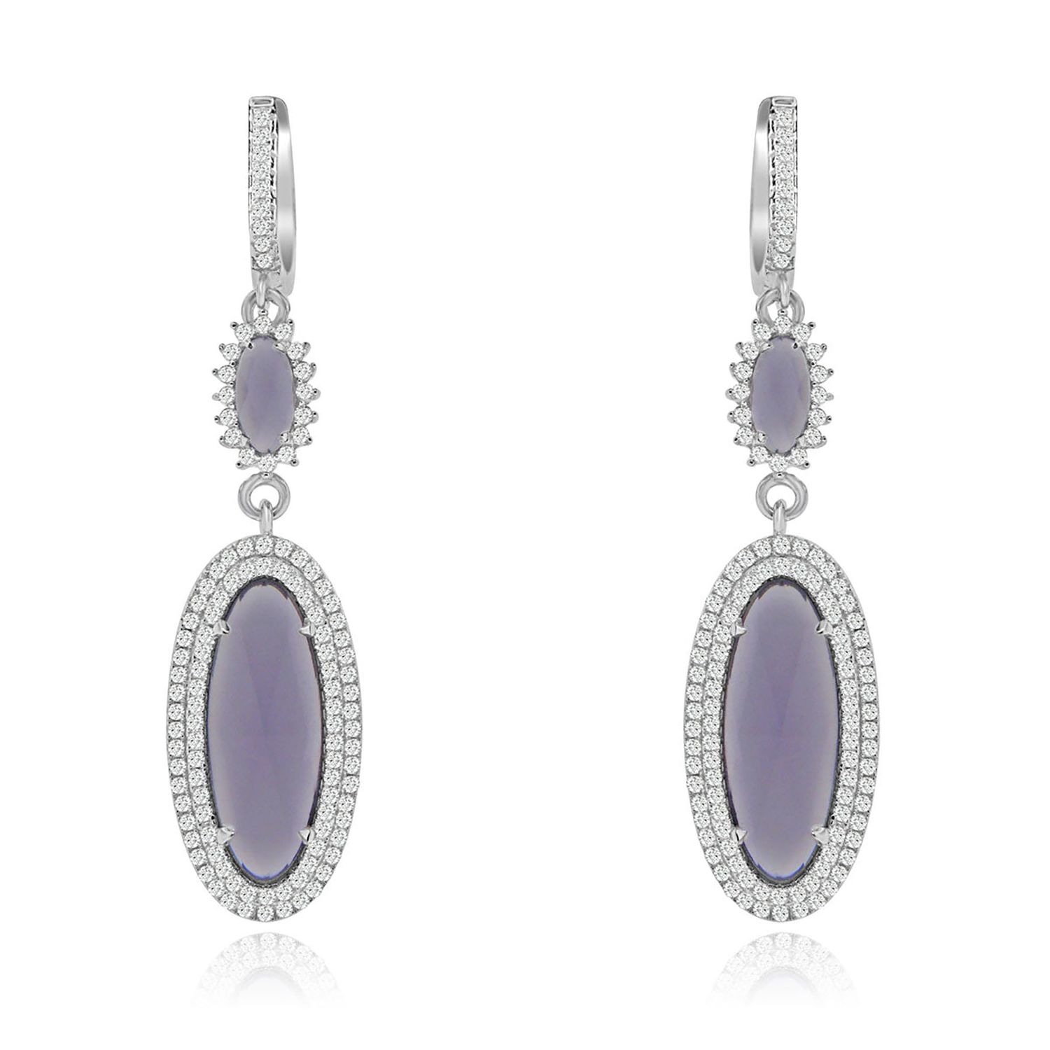 Dazzlers Sterling Silver Rhodium Plated and Simulated Gemstone Dangle Earrings, MPN: DCE-590A