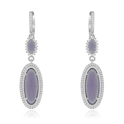 Dazzlers Sterling Silver Rhodium Plated and Simulated Gemstone Dangle Earrings, MPN: DCE-590A