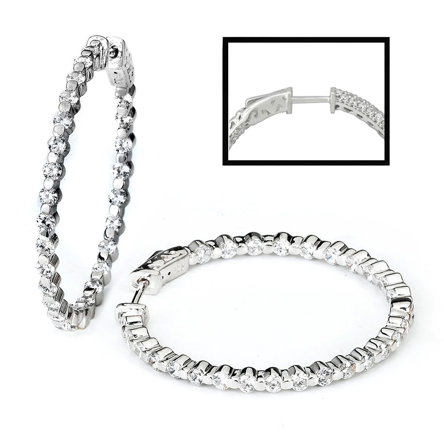 Dazzlers Sterling Silver Rhodium Plated and CZ Hoop Earrings, MPN: DCE-27