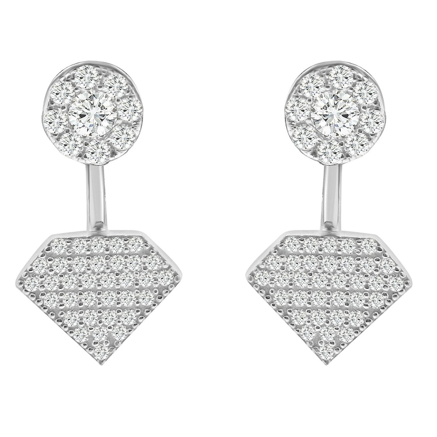 Dazzlers Sterling Silver Rhodium Plated and CZ Diamond Shape Stud Earrings, MPN: DCE-655