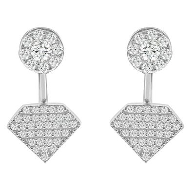 Dazzlers Sterling Silver Rhodium Plated and CZ Diamond Shape Stud Earrings, MPN: DCE-655
