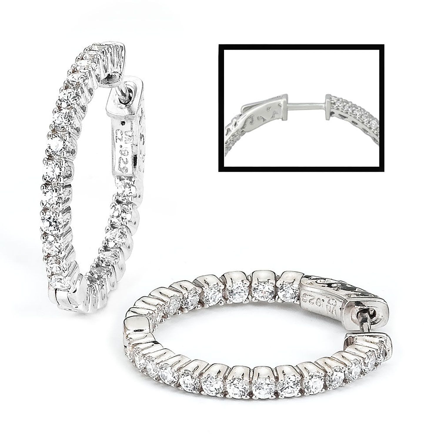 Dazzlers Sterling Silver Rhodium Plated and CZ Hoop Earrings, MPN: DCE-29