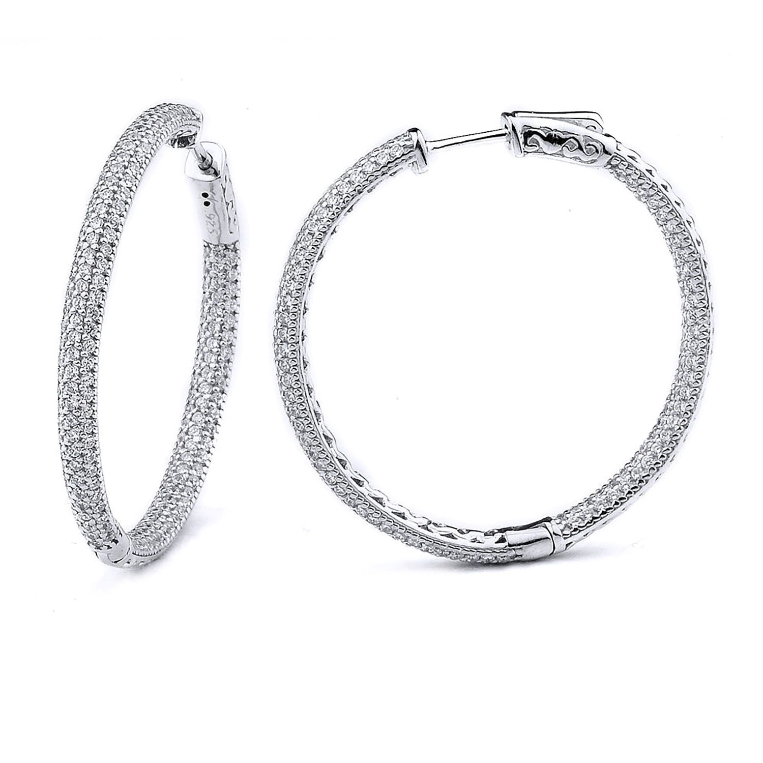 Dazzlers Sterling Silver Rhodium Plated and micro-pave CZ Hoop Earrings, MPN: DCE-54