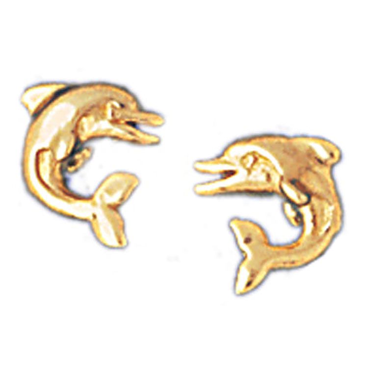 Dazzlers 14k Yellow Gold Dolphin Stud Earrings, MPN: DZ-13071