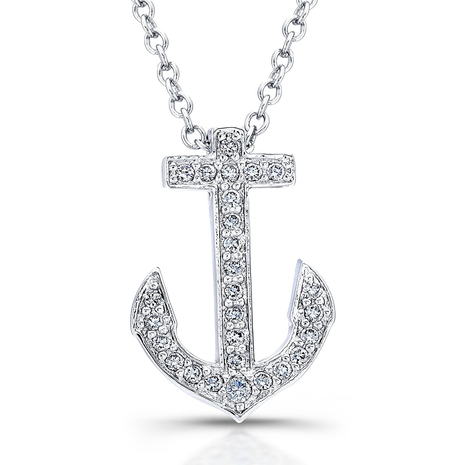 Dazzlers Sterling Silver Rhodium Plated and CZ Anchor Necklace, MPN: DBN169