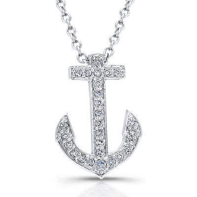 Dazzlers Sterling Silver Rhodium Plated and CZ Anchor Necklace, MPN: DBN169