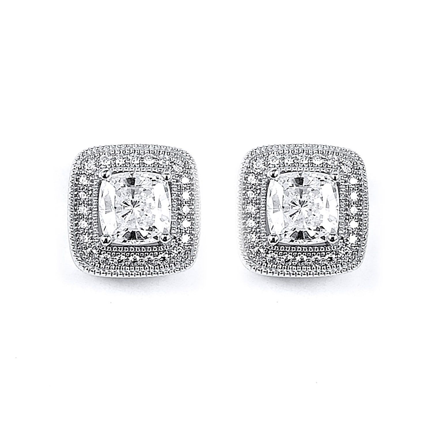 Dazzlers Sterling Silver Rhodium Plated and CZ Halo Stud Earrings, MPN: DME-262