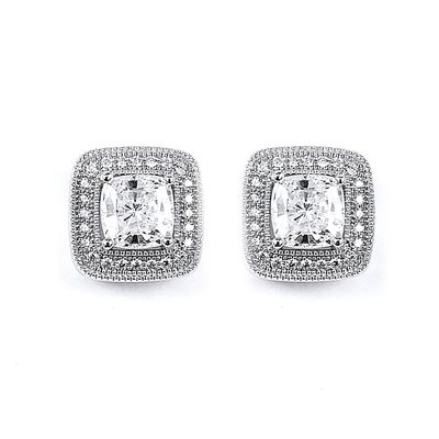 Dazzlers Sterling Silver Rhodium Plated and CZ Halo Stud Earrings, MPN: DME-262