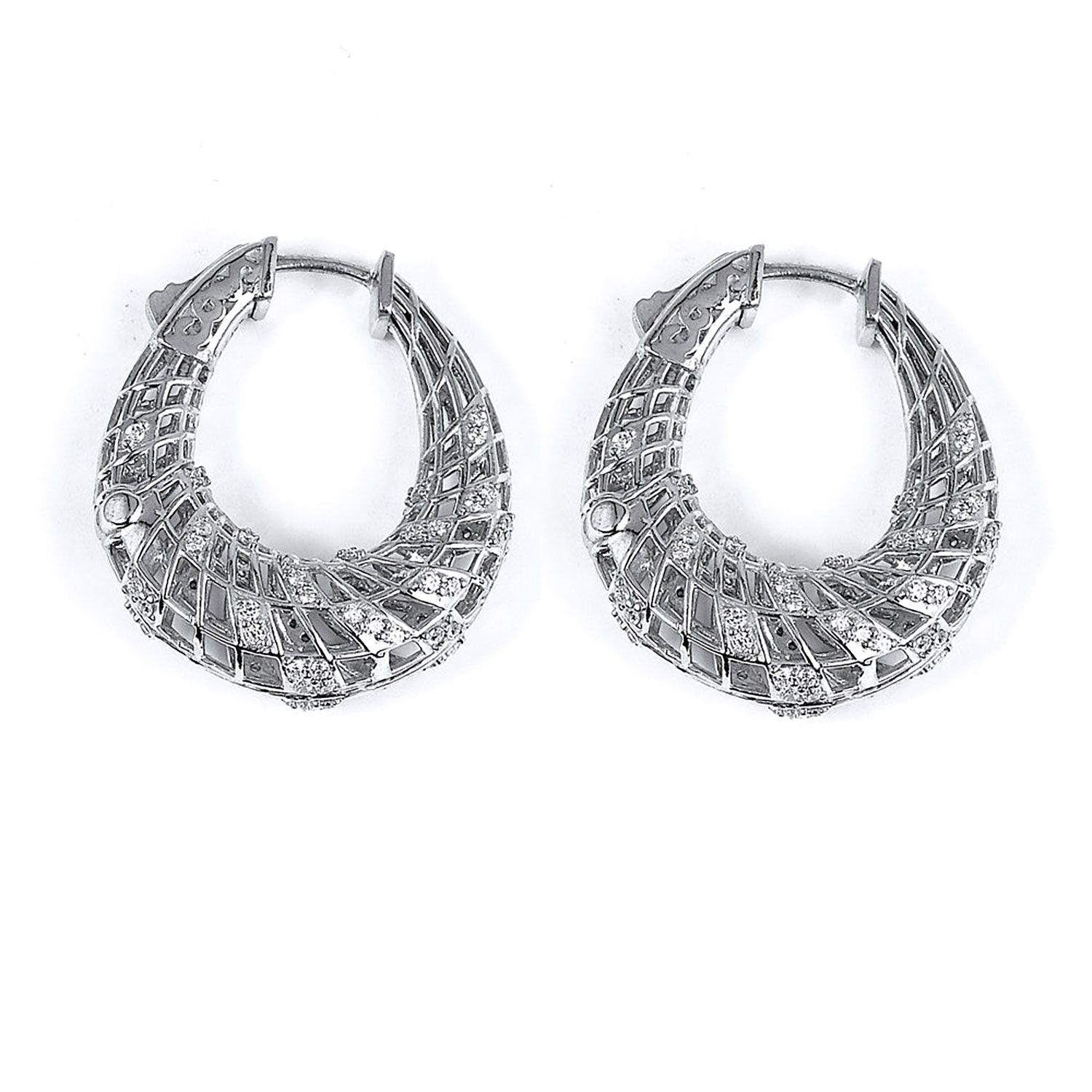 Dazzlers Sterling Silver Rhodium Plated and CZ Filigree Hoop Earrings, MPN: DCE-445